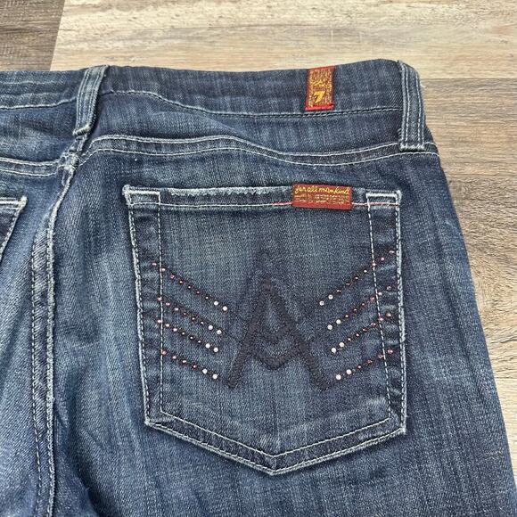 Vintage Y2K 7 For All Mankind Blue Women 27 Rhinestone A Pocket Flared Jeans - Picture 4 of 14